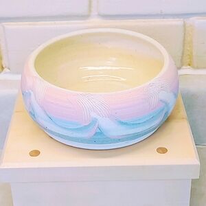 COSTAL PASTEL OCEAN WAVES VINTAGE POTTERY HAND PAINTED ART CLAY BOWL